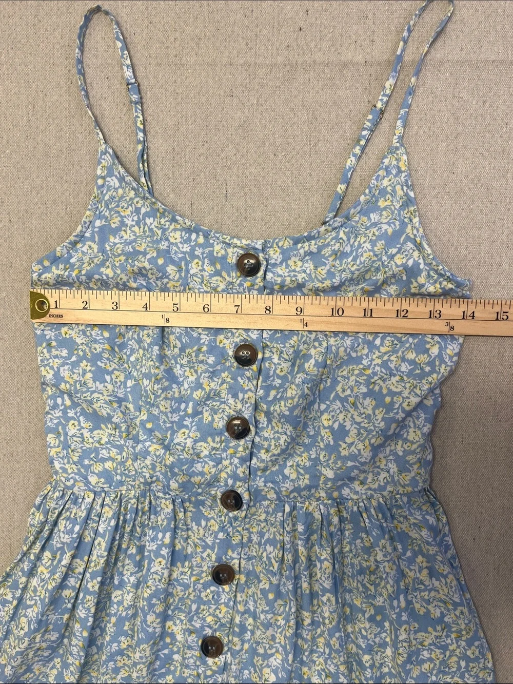 Japra Blue Floral Button Front Midi Dress Pockets Adjustable Straps S - Picture 8 of 13